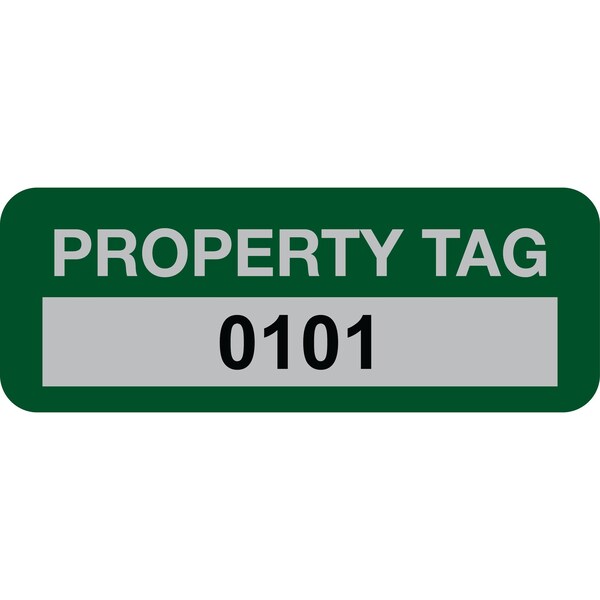 Lustre-Cal Property ID Label PROPERTY TAG5 Alum Green 2in x 0.75in Serialized 0101-0200, 100PK 253740Ma1G0101 - main